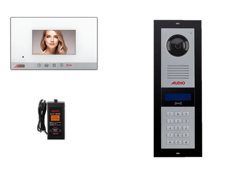 Audio görüntülü diafon kurulum seti iç ünite dış panel güç kaynağı