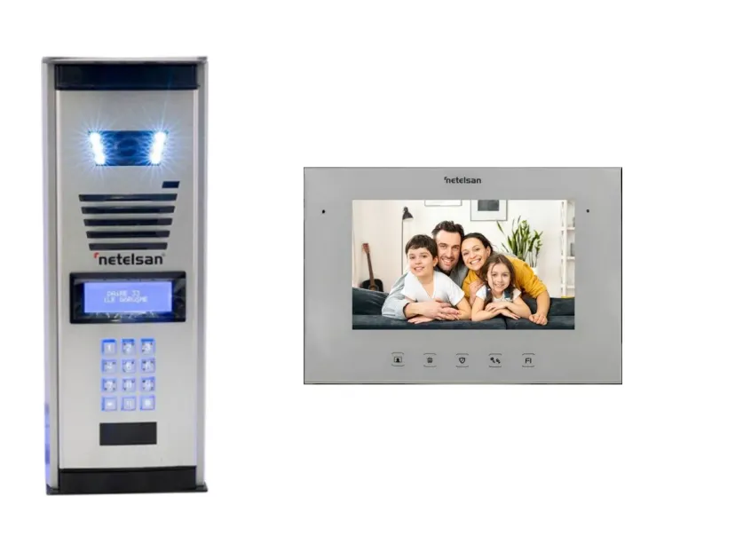 Netelsan EQMAX Dijital zil paneli ve KARVOX 7 inç daire içi görüntülü diafon monitörü